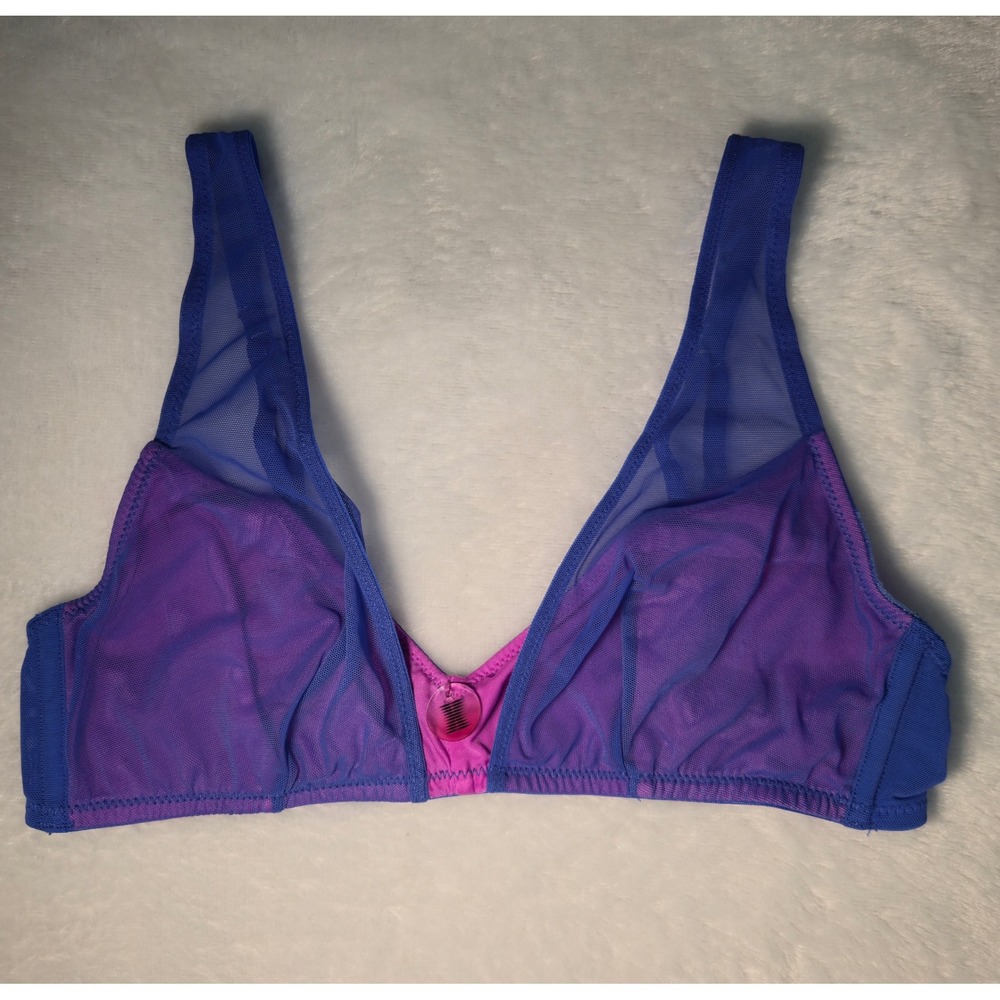 Savage X Fenty Blue Purple Mesh Bralette‎ Unlined Wireless Bra Charm Detail